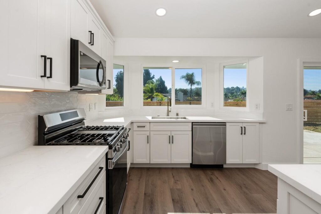 Open-concept layout in remodeled beach home